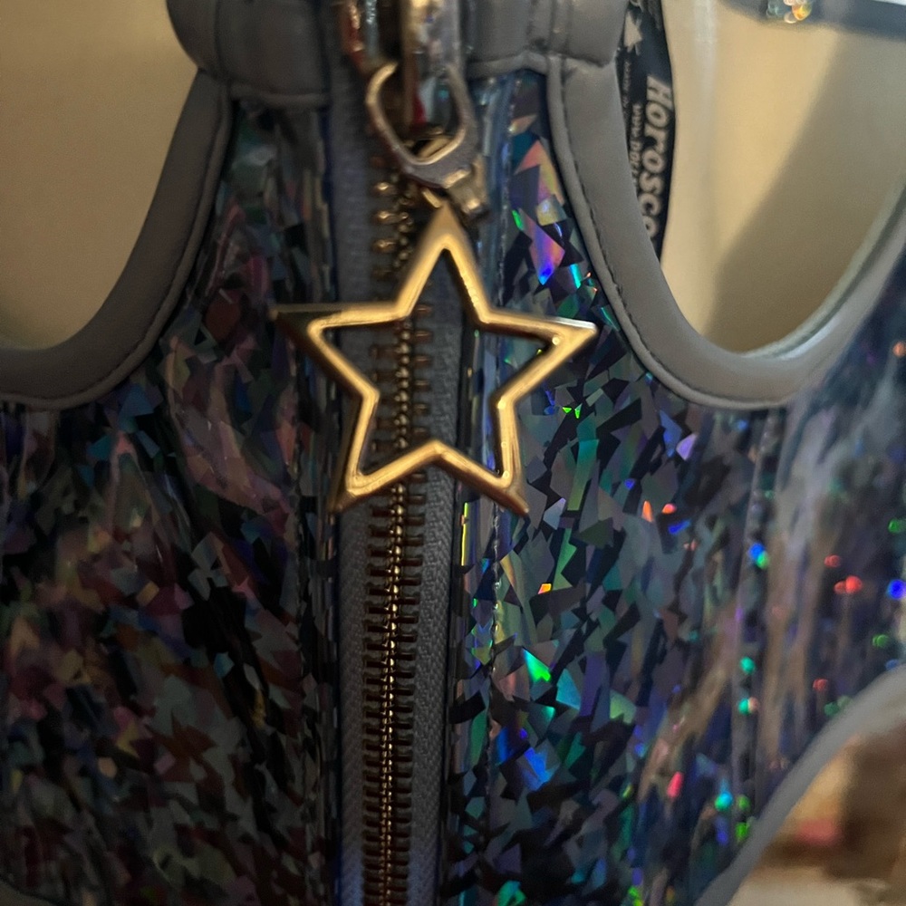 Holographic Blue Underbust Star Zipper Front Corset Top